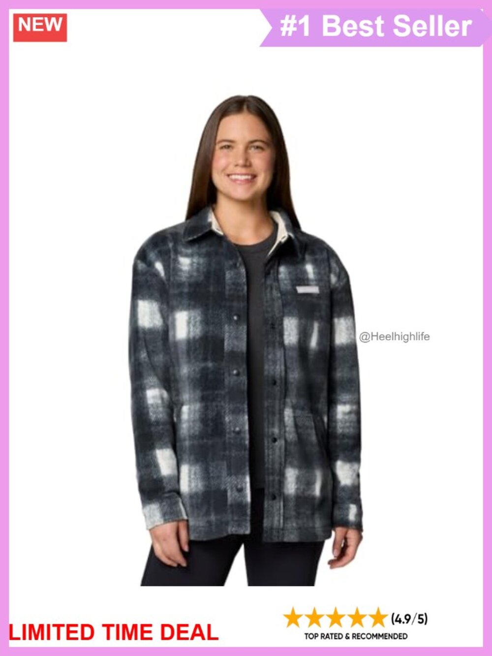 Fleece Shirt Jacket Plaid Snap-Up Long Sleeve Casual Fall